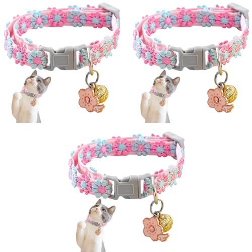 Qpets® Floral Cat Collar Cute Color Flower with Bell Embroidery Handmade Sakura Charm Adjustable Quick Release Small Pet Pink 3PCS Qpets® Floral Cat Collar Cute Color Flower with Bell Embroidery Handmade Sakura Charm Adjustable Quick Release Small Pet Pink 3PCS
